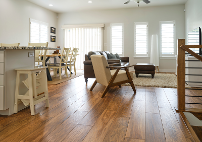 Cozy seating arrangement in open-plan space