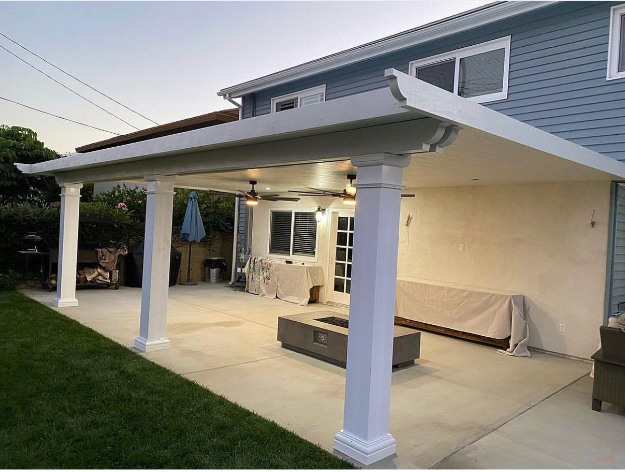 Backyard patio with columns