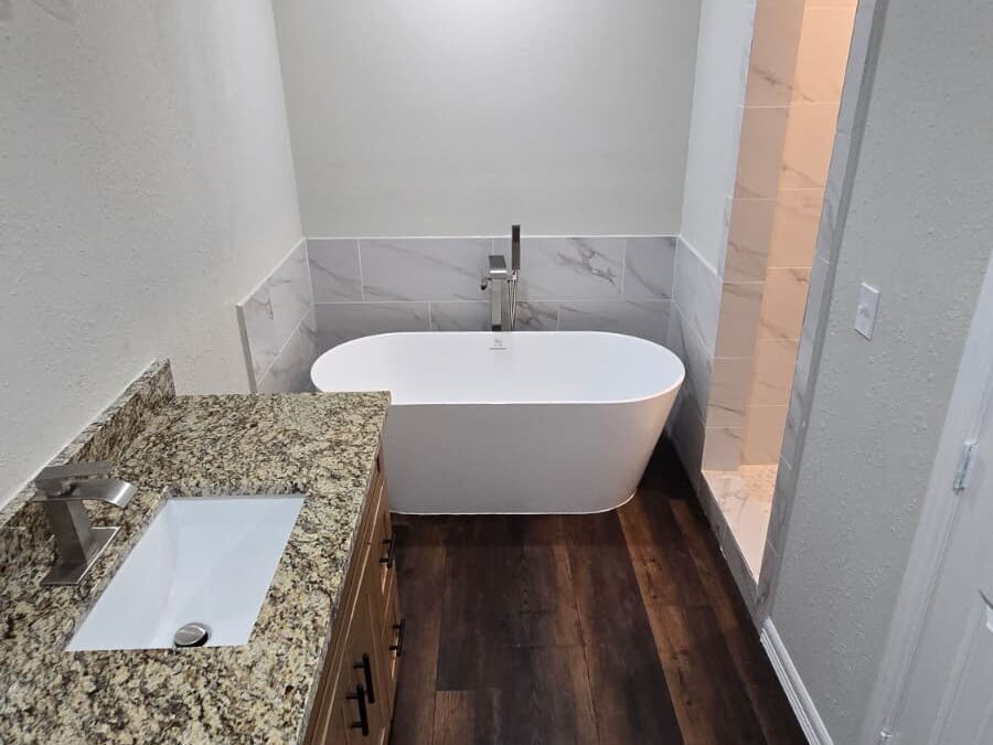 Modern bathroom with freestanding tub