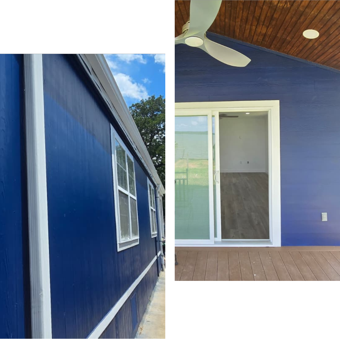 Modern blue house with deck area