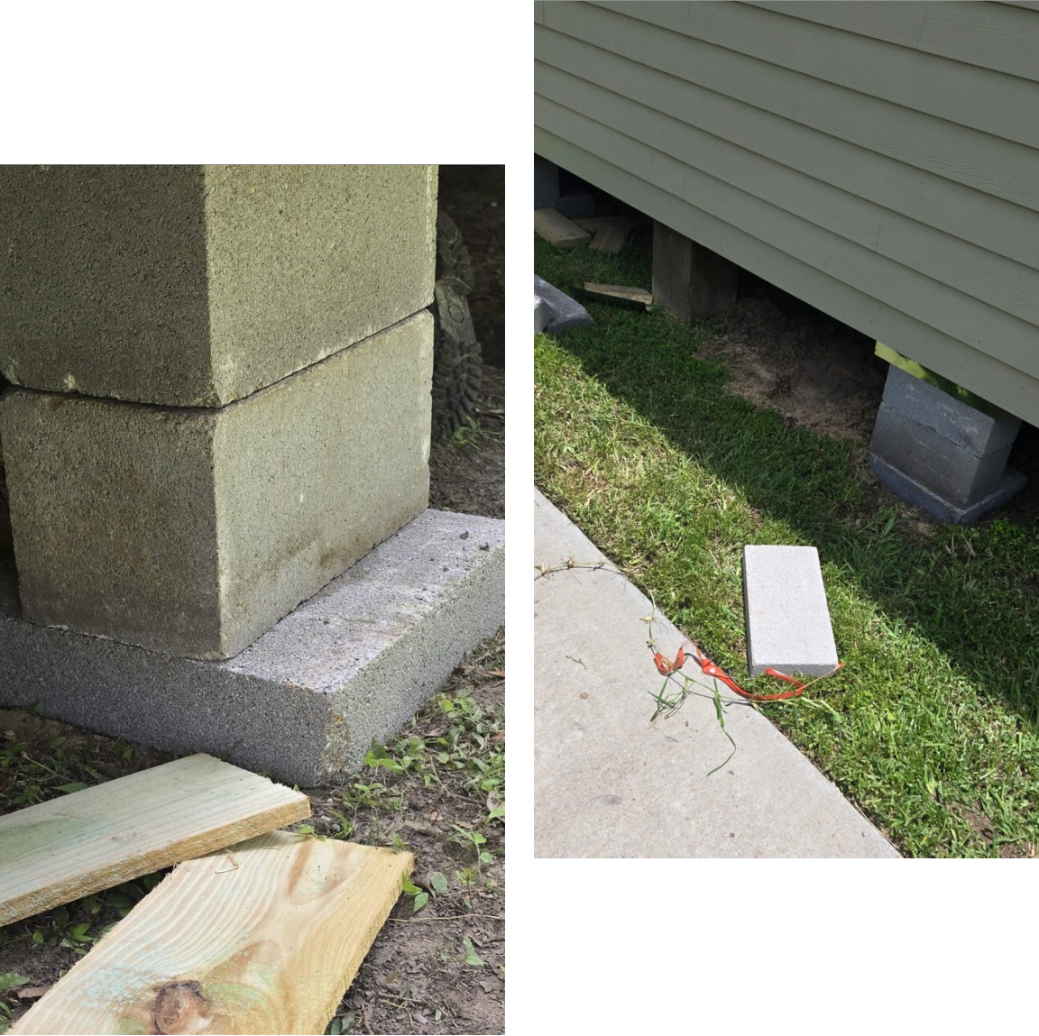 Concrete and wooden blocks under house