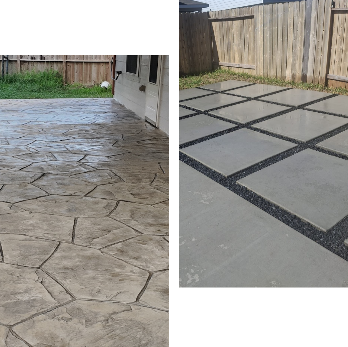 Stamped stone pattern and grid concrete design