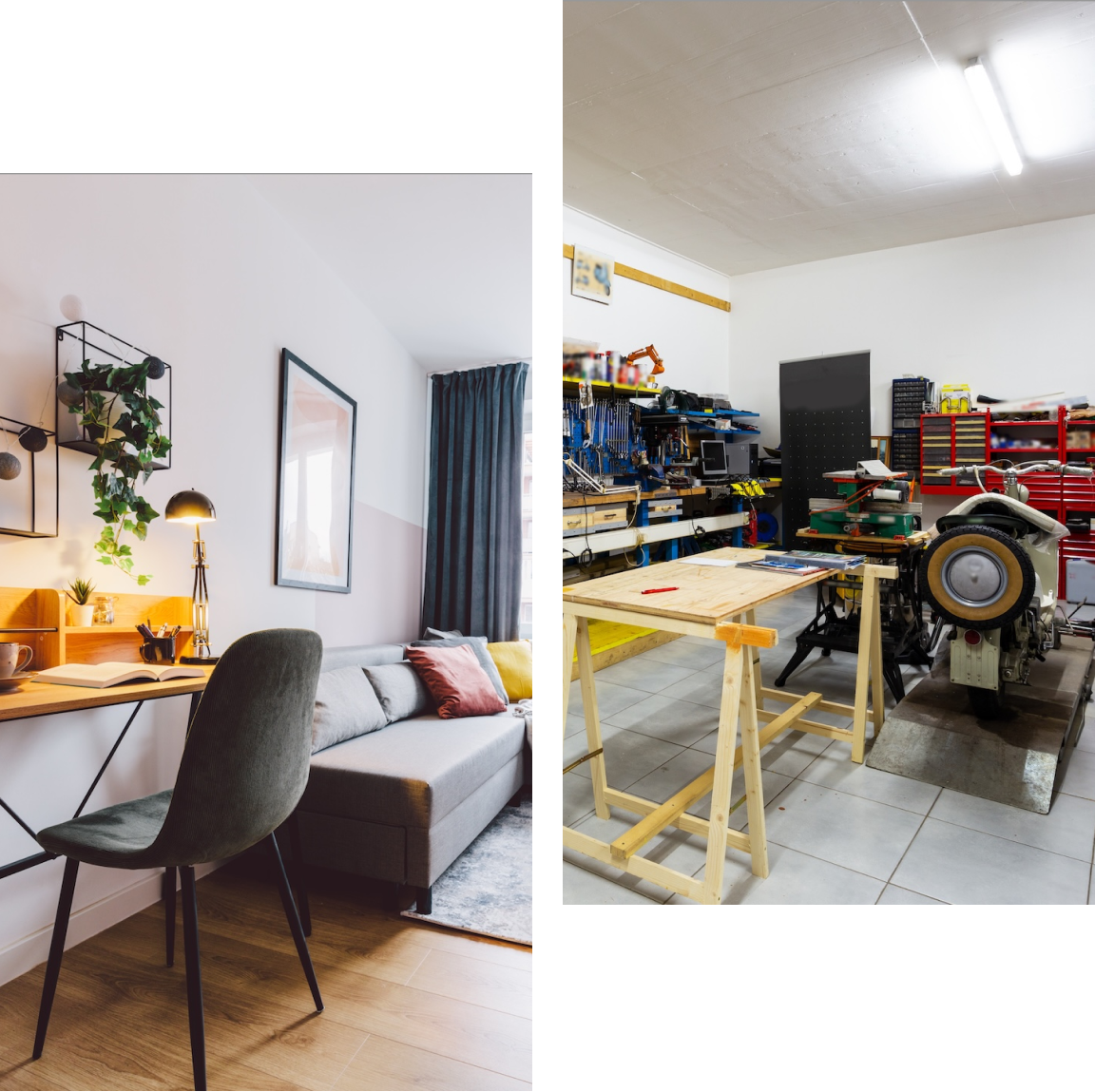 Cozy desk and organized garage