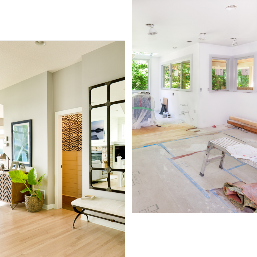 Home interior before and after renovation