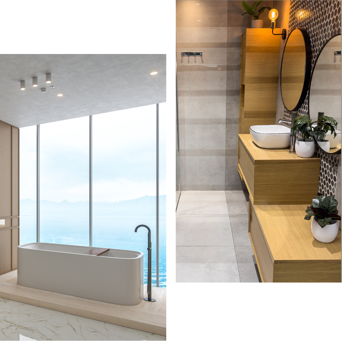 Minimalist bathtub and wooden vanity design