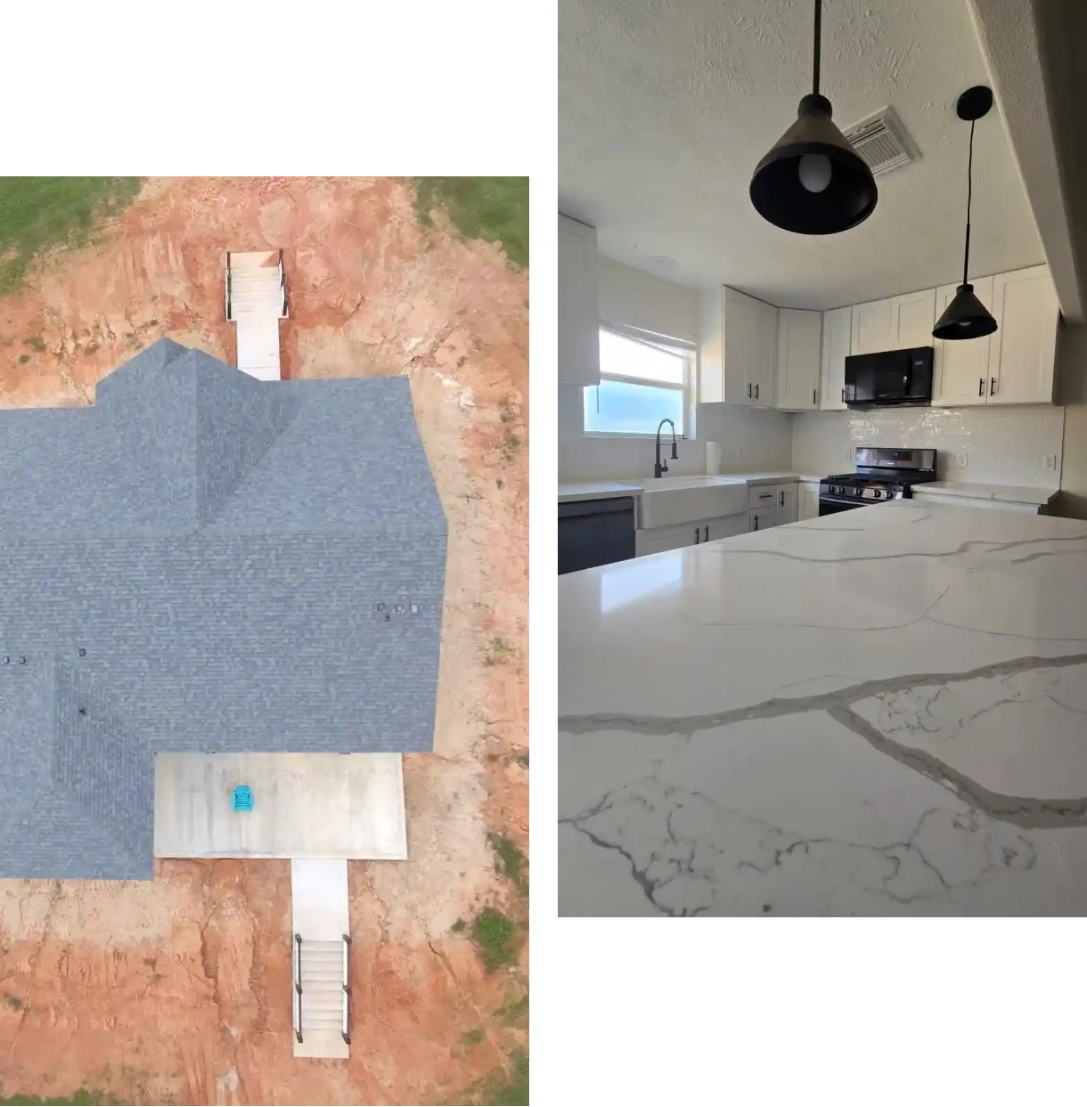 Aerial view of house under construction