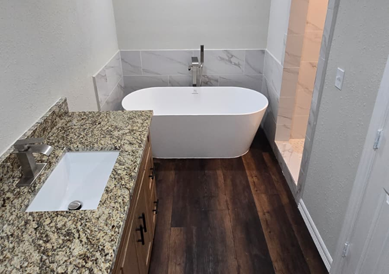 Modern bathroom with freestanding tub