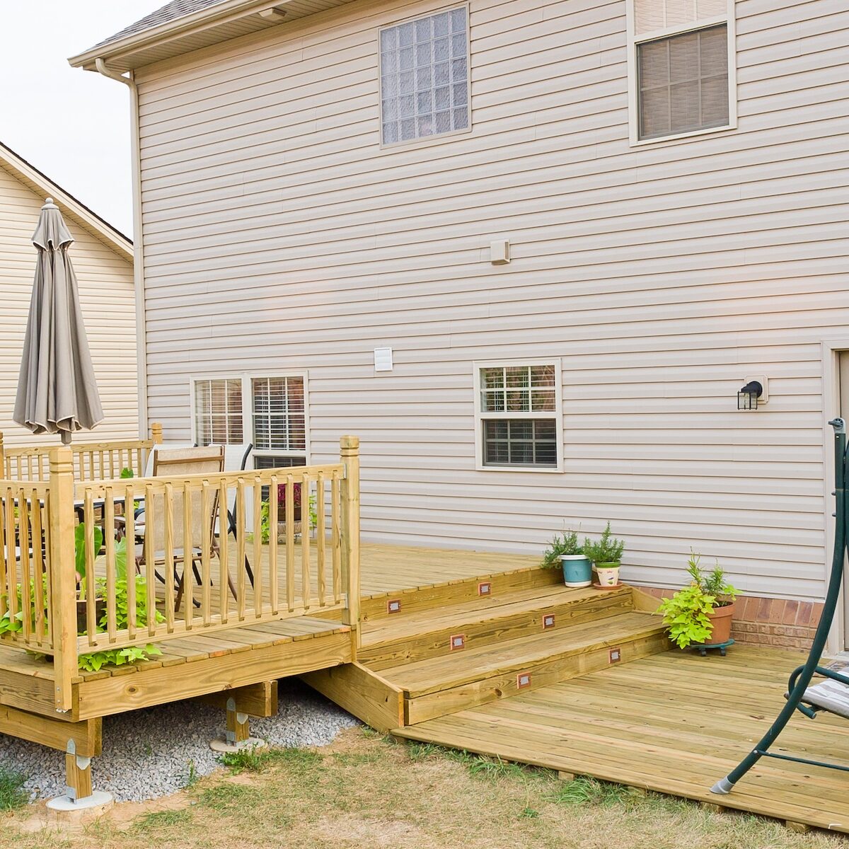 Backyard deck with swing chair