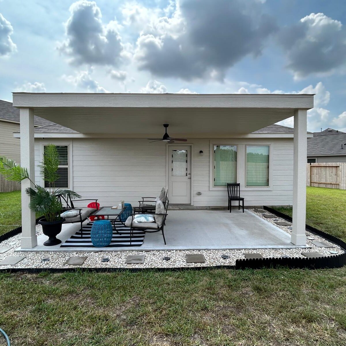 Modern patio setup in backyard