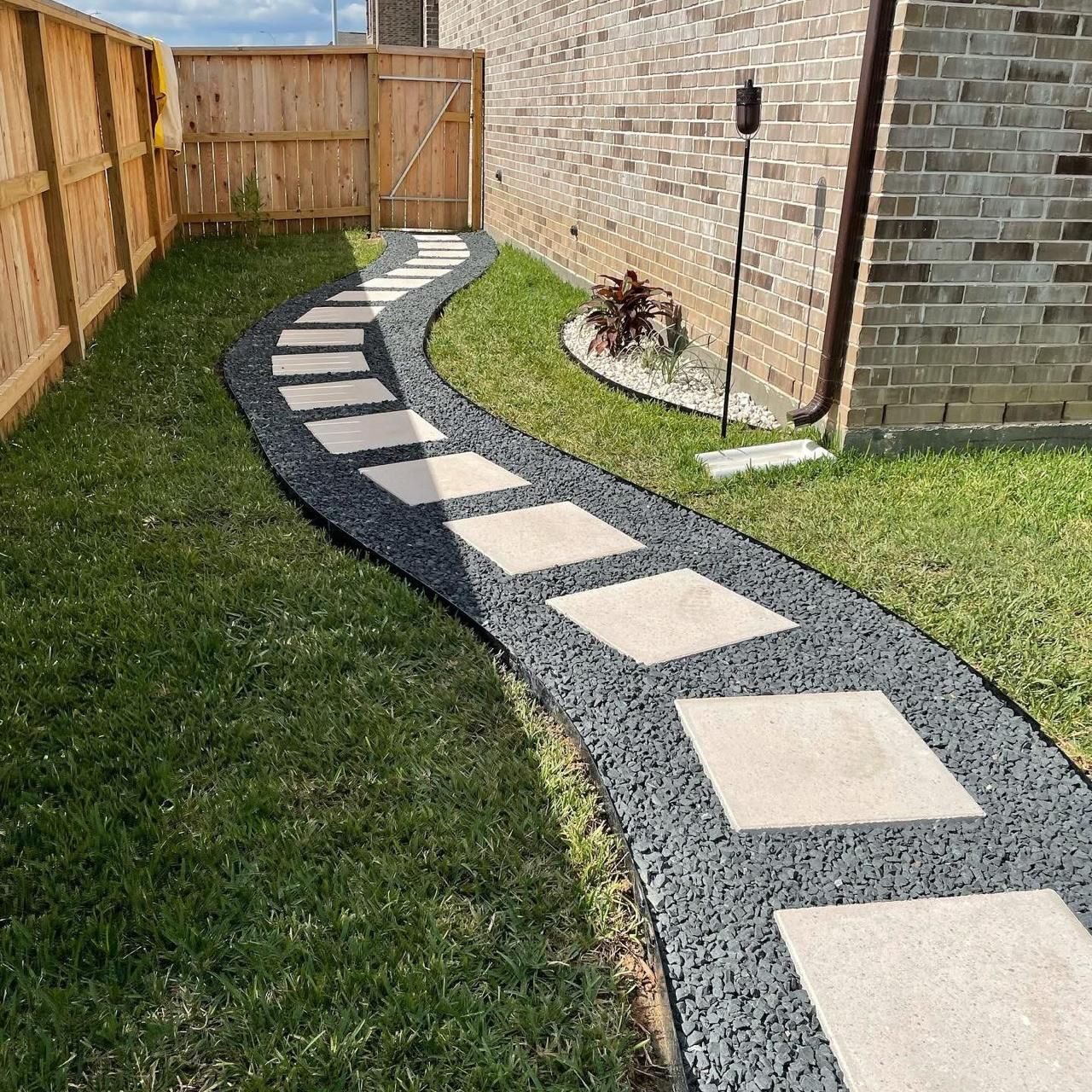 Curved garden path with stepping stones