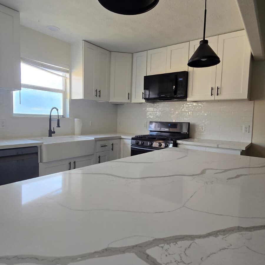 Modern kitchen with marble countertop