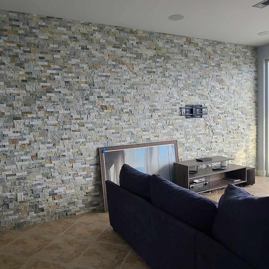 Stone wall in spacious living area
